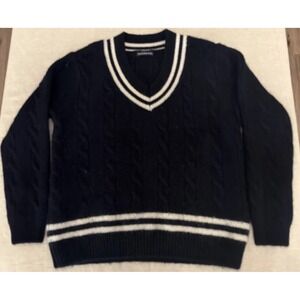 Brandy Melville Cable Knit Sweater V-Neck Navy   Fits XS-S